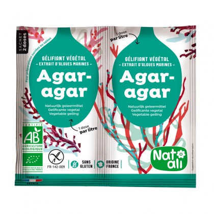 Gélifiant végétal - Extrait d'algues marines - Agar-agar BIO origine FRANCE - sachet 2x4g