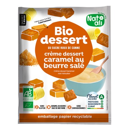 Préparation en poudre BIO au sucre de canne pour crème caramel au beurre salé - sachet 60g 